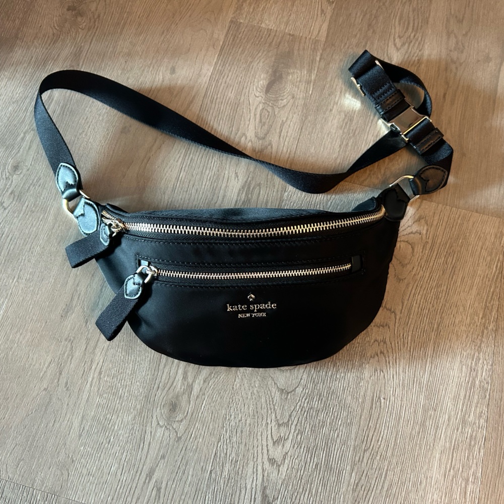 Kate Spade Black Belt Bag with Adjustable Strap and Gold Logo